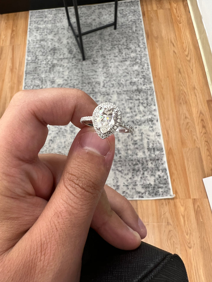 Pear Shape Halo   Engagement Ring with Sidestones