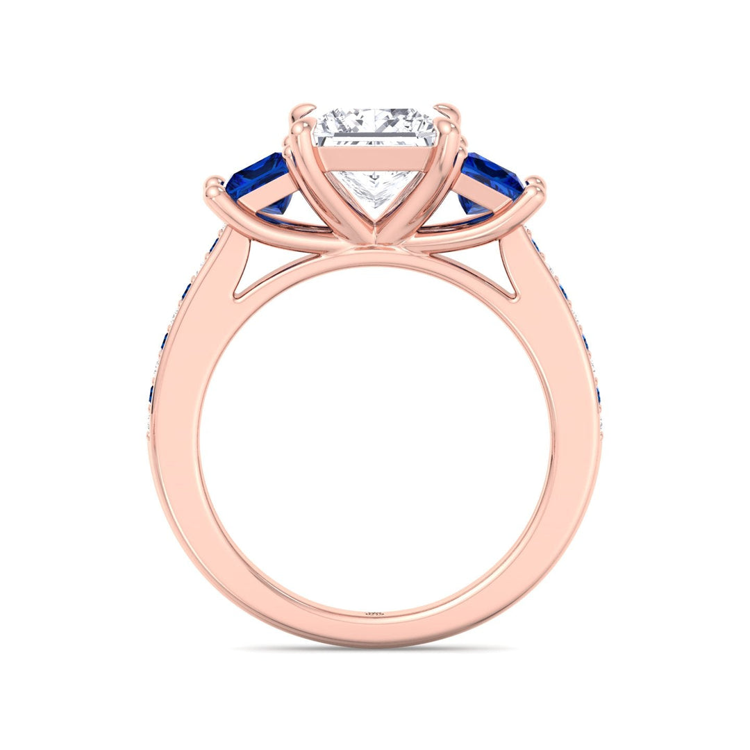 Princess Cut Engagement Ring with Blue Sapphire Sidestones