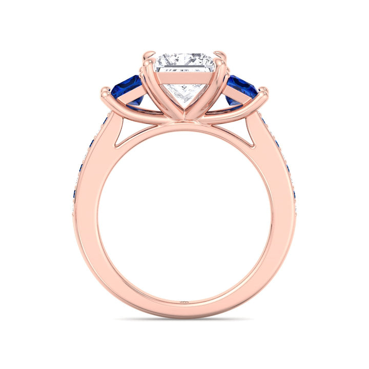 Princess Cut Engagement Ring with Blue Sapphire Sidestones