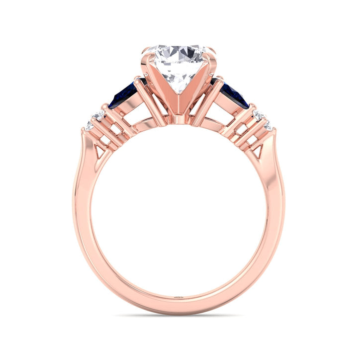 Round Cut Engagement Ring with Blue Sapphire Pear Shape Sidestones