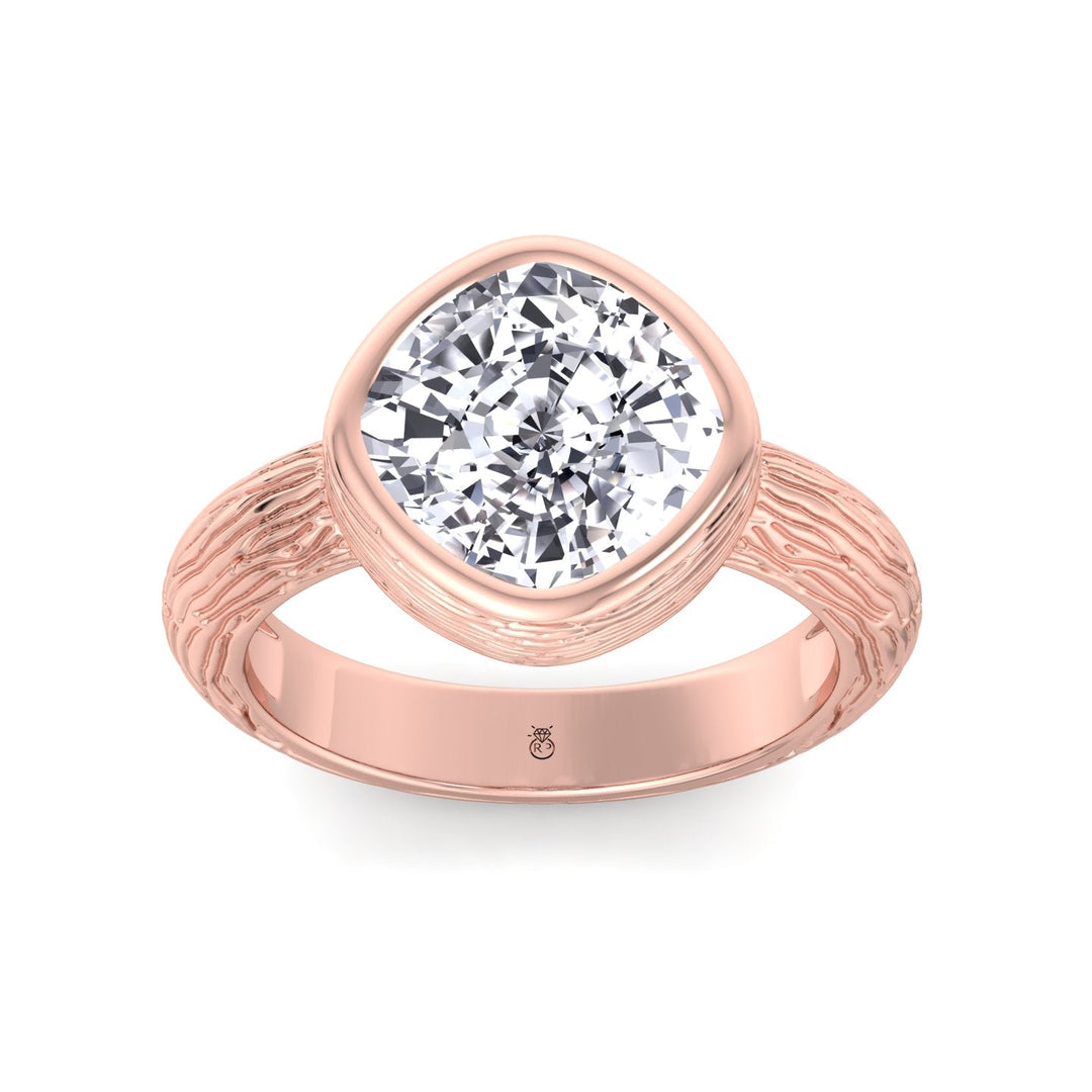 Cushion Cut Solitaire Hand Engraved Engagement Ring