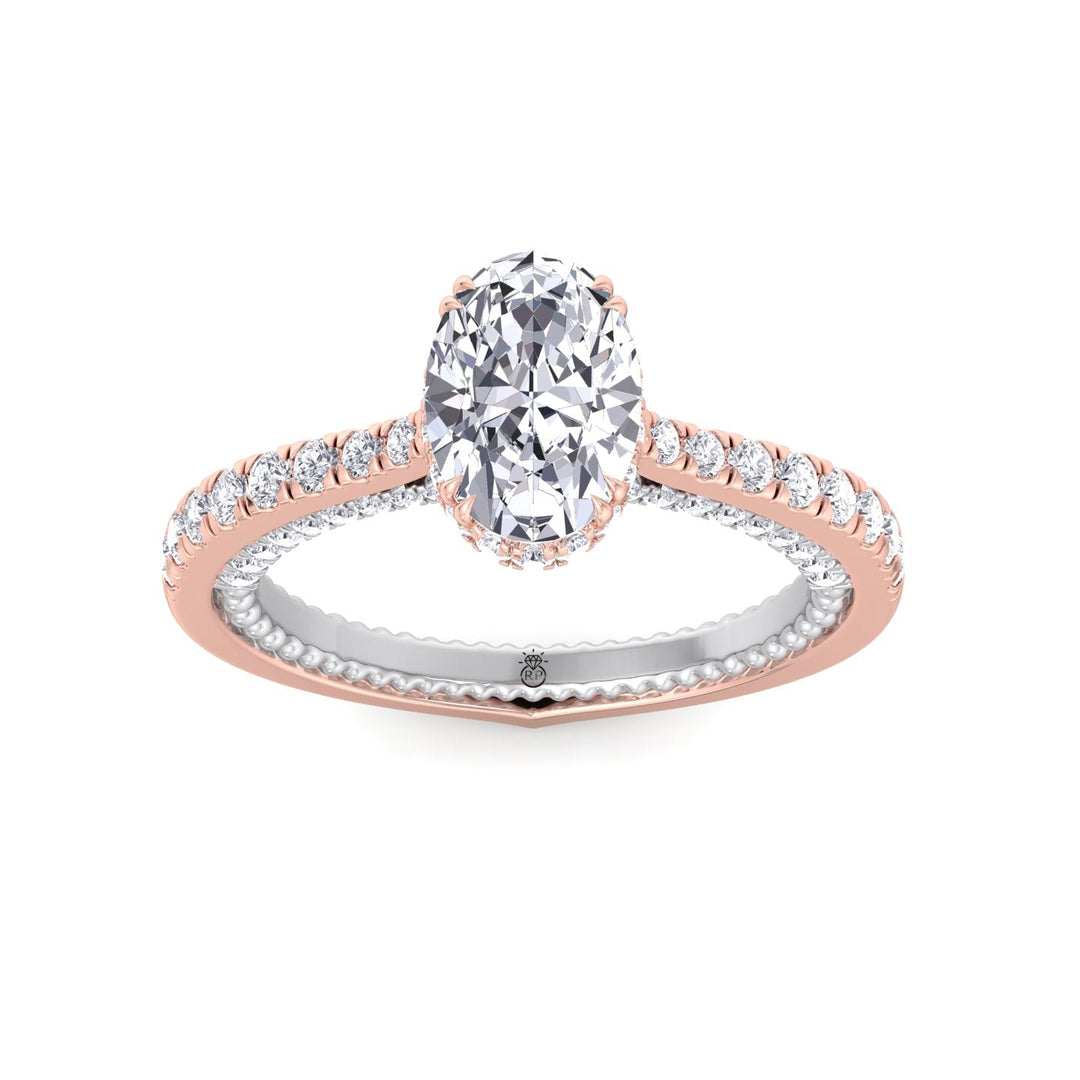 Oval Cut Engagement Ring With Milligrain in Two Toned Band
