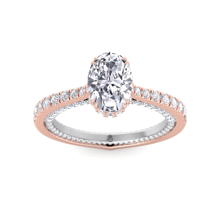 Oval Cut Engagement Ring With Milligrain in Two Toned Band