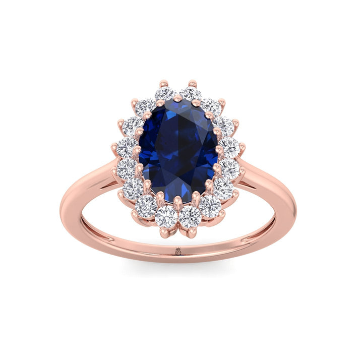 Oval Cut Blue Sapphire &amp; Halo Engagement Ring