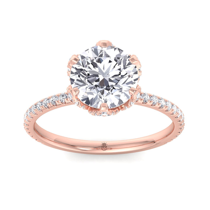 Pave Center Prong Round Cut Engagement Ring