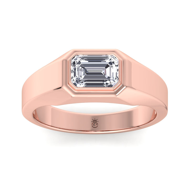 Bezel Set Unisex East To West Emerald Cut Engagement Ring