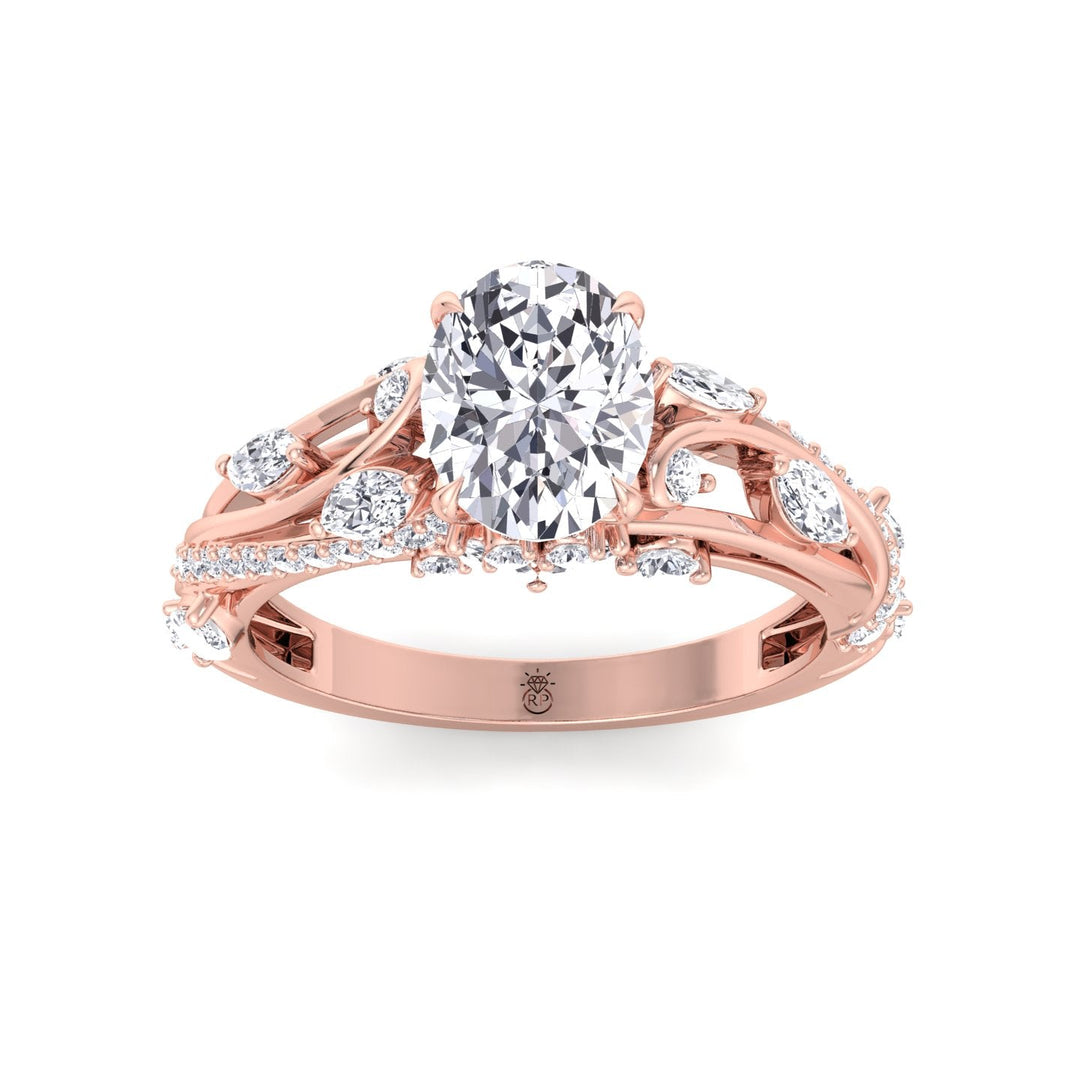 Oval Cut Engagement Ring with Marquise and Round Sidestones