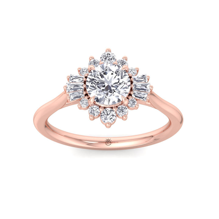 Round Cut Engagement Ring with Round and Tapered Baguette Cluster