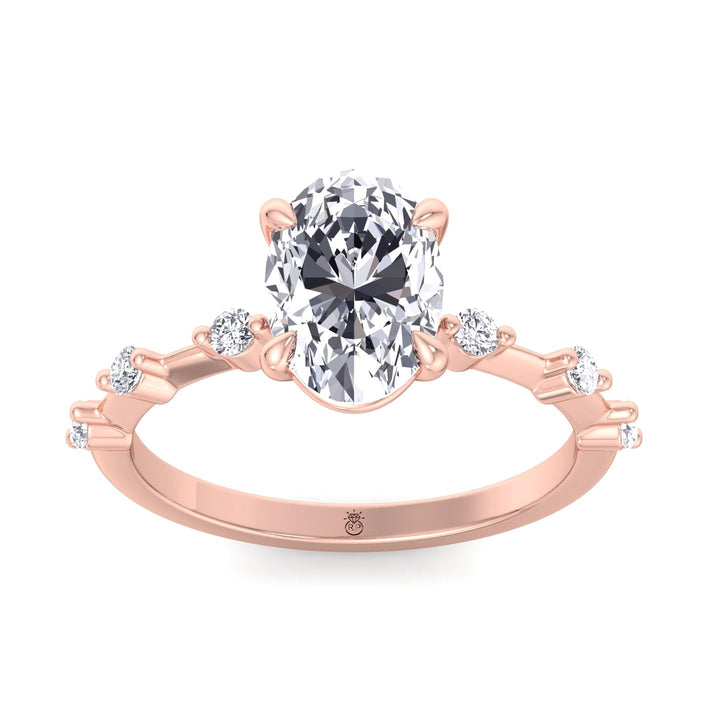 Oval Cut Engagement Ring Thin Band with Round Stones
