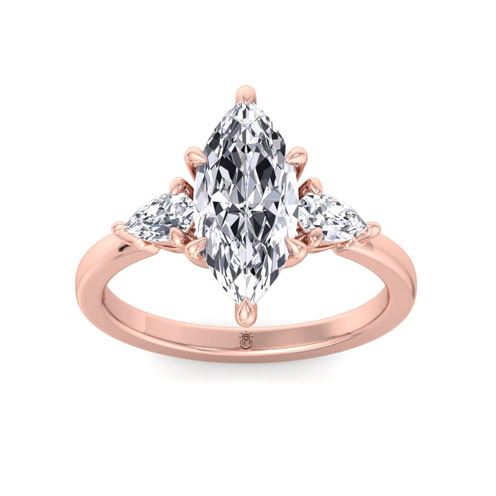 Marquise Shape Engagement Ring with Pear Sidestones