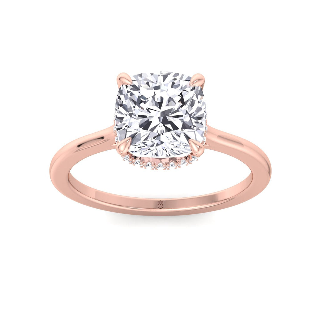 Cushion Cut Solitaire Engagement Ring with Hidden Halo