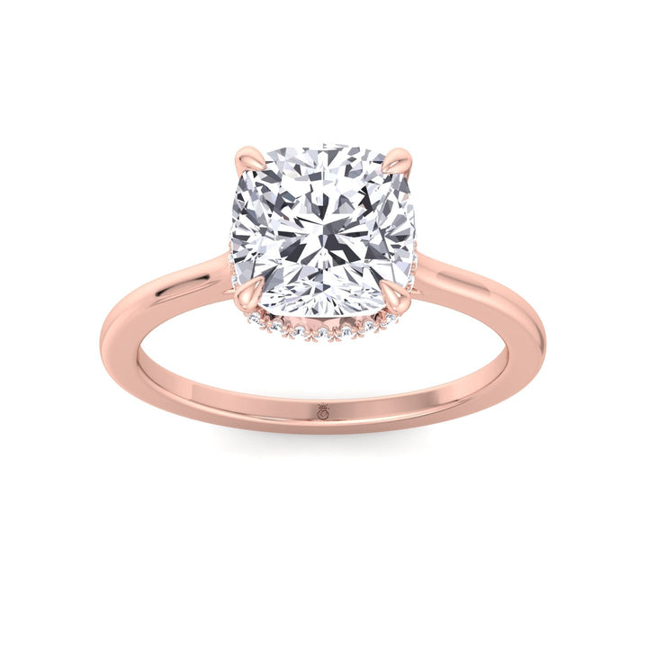 Cushion Cut Solitaire Engagement Ring with Hidden Halo