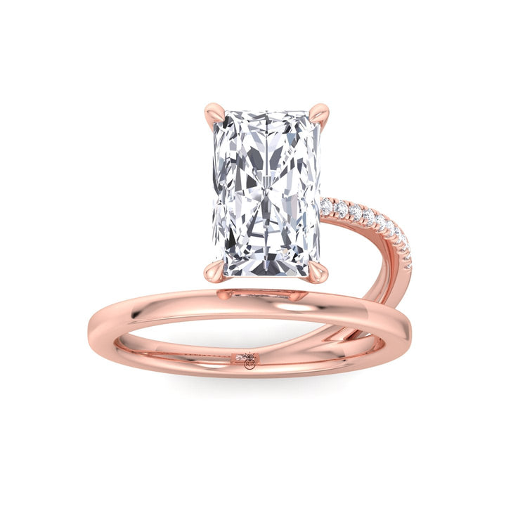 Double Thin Twist Band Emerald Cut Pave Engagement Ring