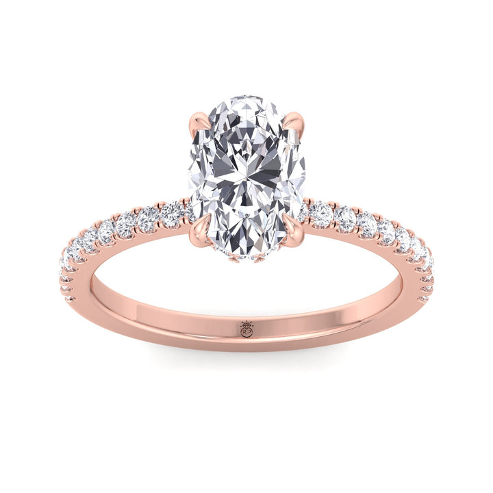 Oval Cut Invisible Halo Engagement Ring with Sidestones