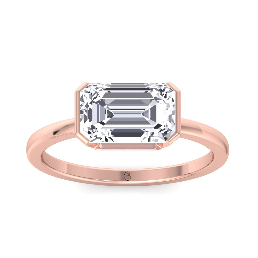 Bezel Set Emerald Cut Engagement Ring East to West
