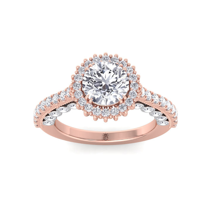 Round Cut  Engagement Ring with Round Cut Halo and Milligrain in Two-Toned Band