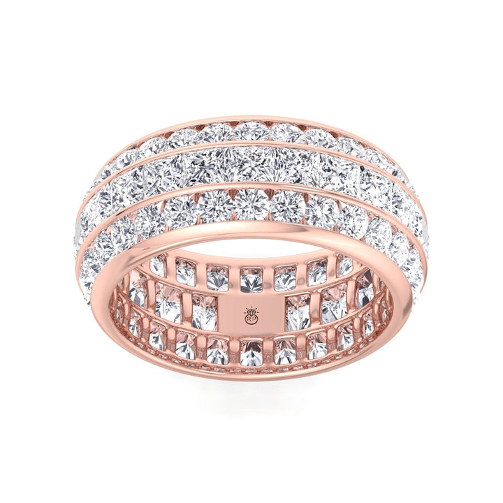 3 Row Channel Set Princess and Round Cut Eternity Band