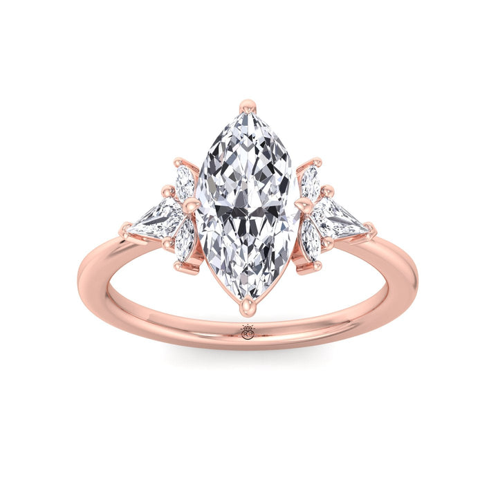 Marquise Shape Engagement Ring with Marquise and Pear Shape Sidestones