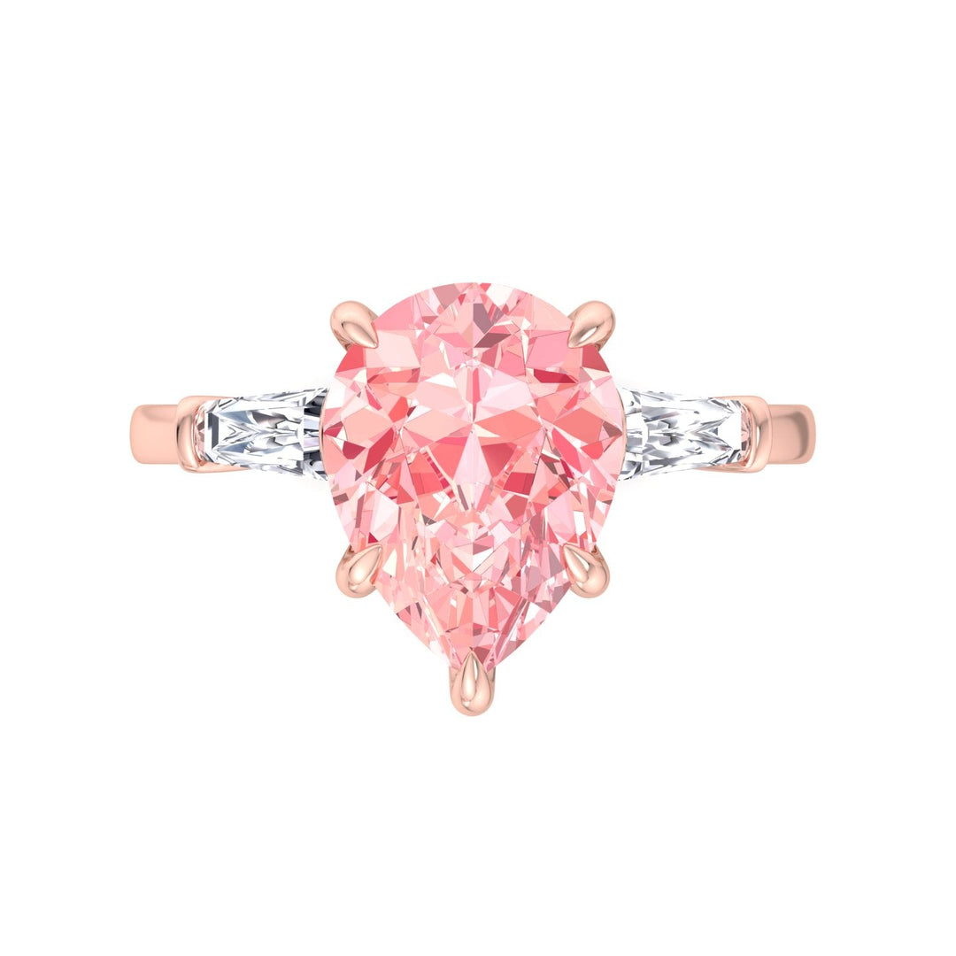 Pear Shape Pink Engagement Ring with Tapered Baguettes