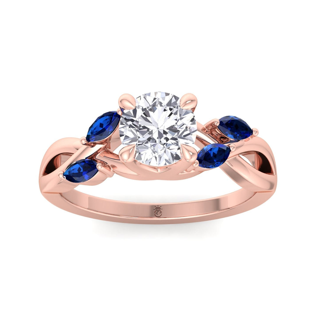 Round Cut Engagement Ring with Blue Sapphire Pear Shape Twist Band