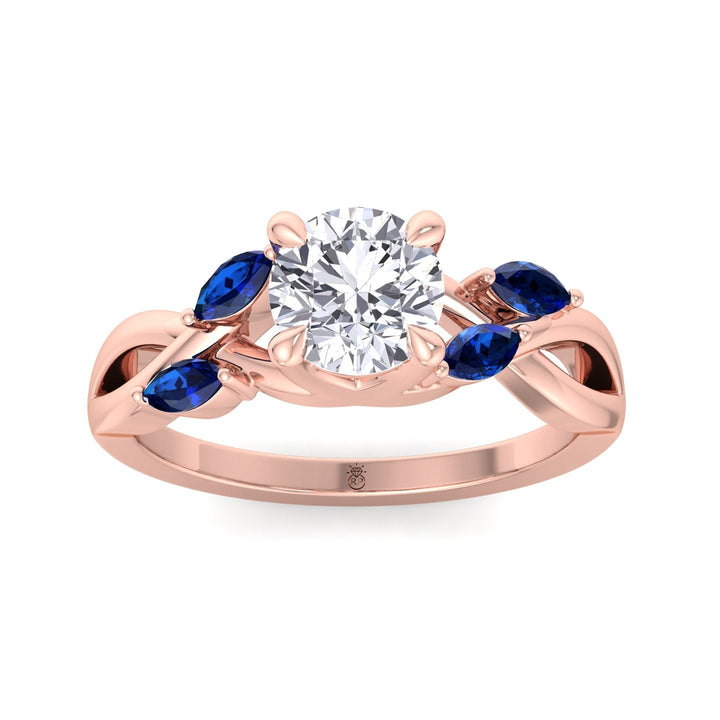 Round Cut Engagement Ring with Blue Sapphire Pear Shape Twist Band