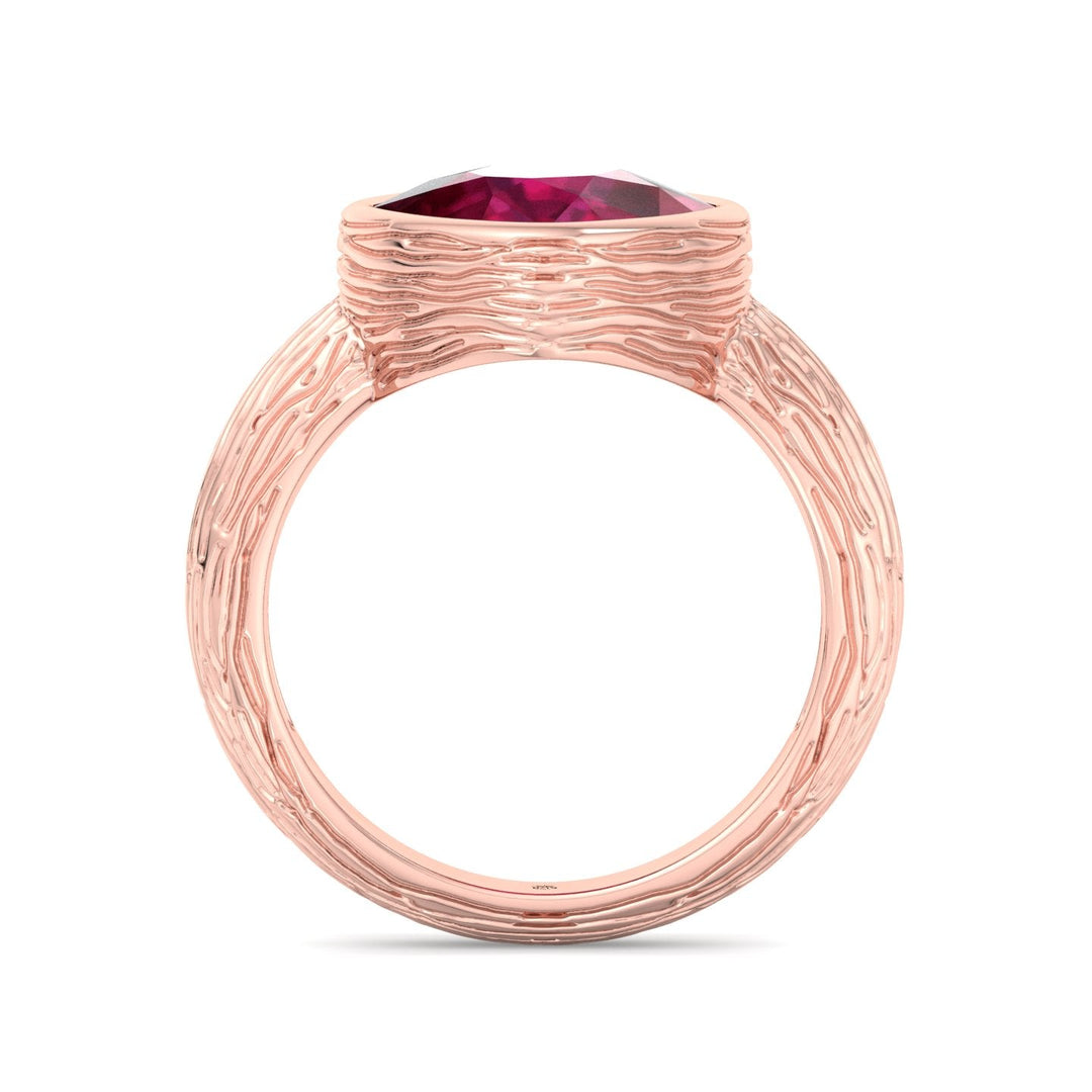 Cushion Cut Ruby Solitaire Hand Engraved Engagement Ring
