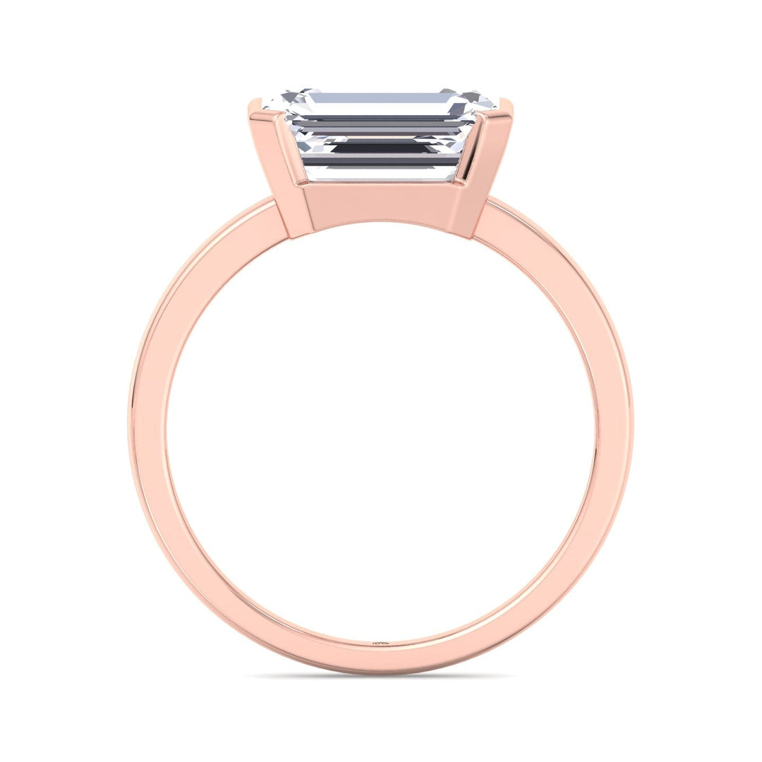 Bezel Set Emerald Cut Engagement Ring East to West