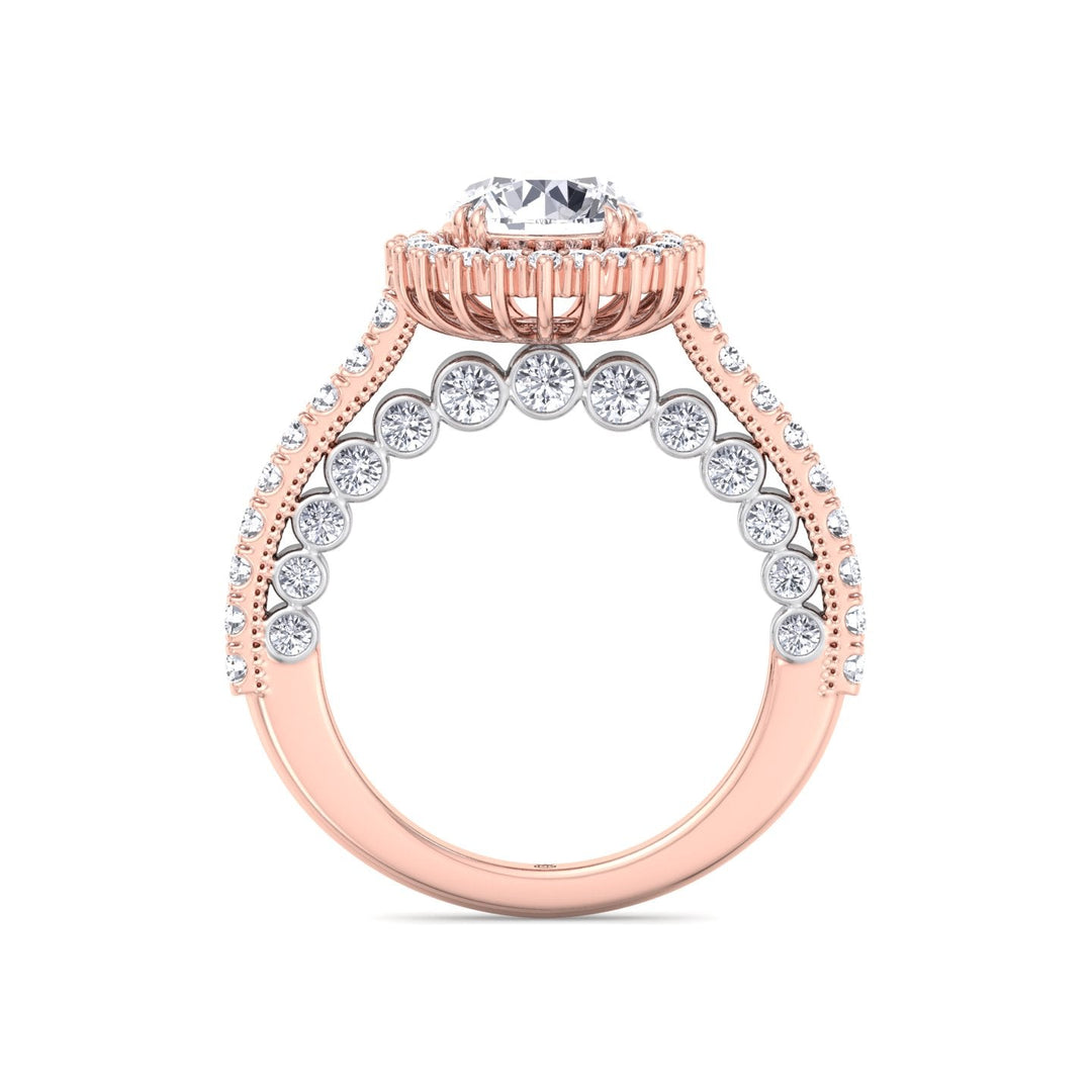 Round Cut  Engagement Ring with Round Cut Halo and Milligrain in Two-Toned Band