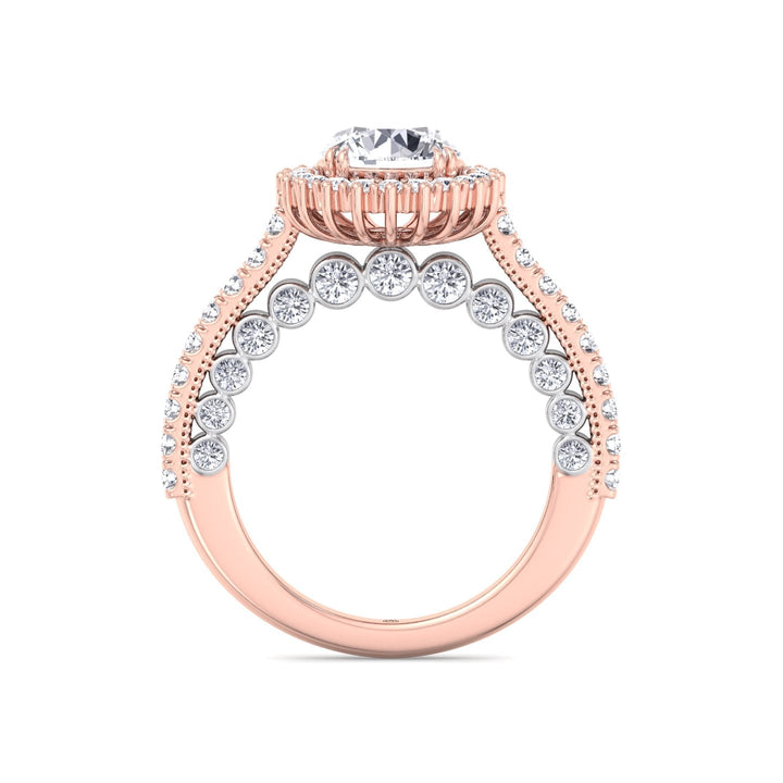Round Cut  Engagement Ring with Round Cut Halo and Milligrain in Two-Toned Band