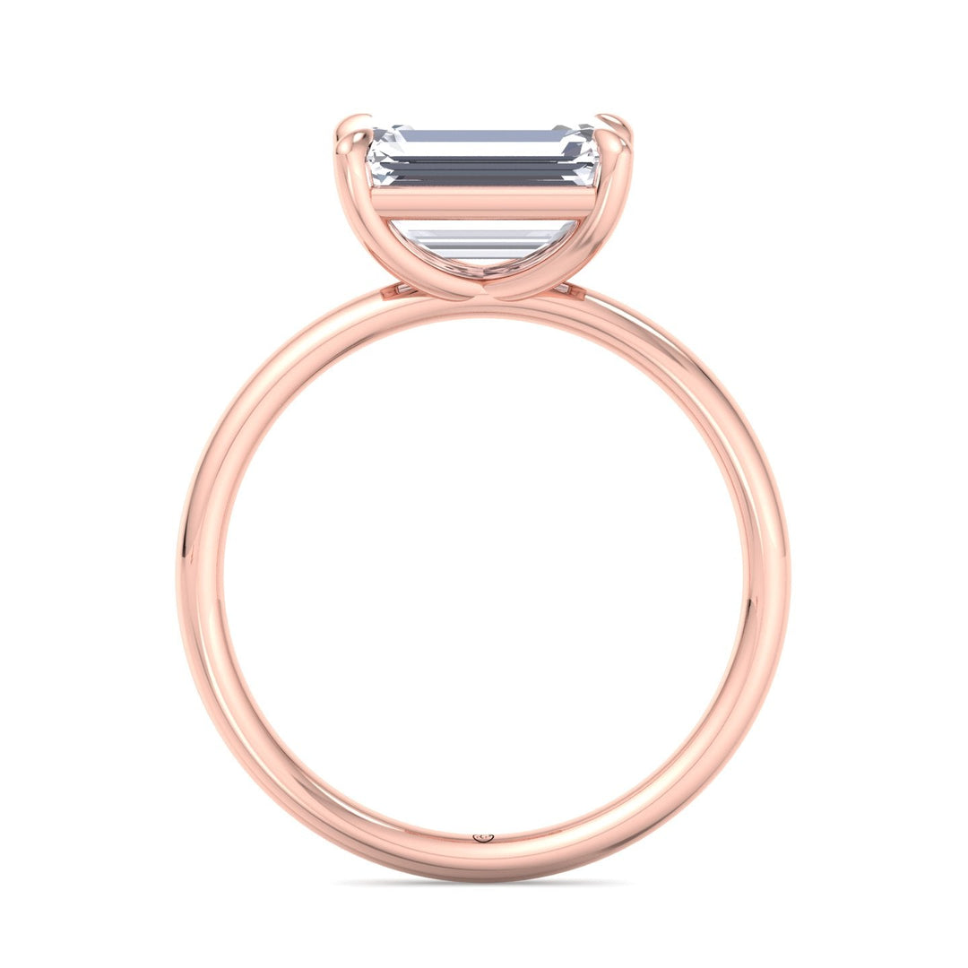 East To West Emerald Cut Solitaire Engagement Ring with Thin Band
