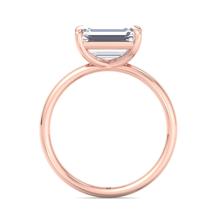 East To West Emerald Cut Solitaire Engagement Ring with Thin Band