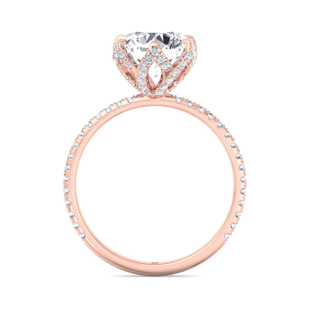 Pave Center Prong Round Cut Engagement Ring