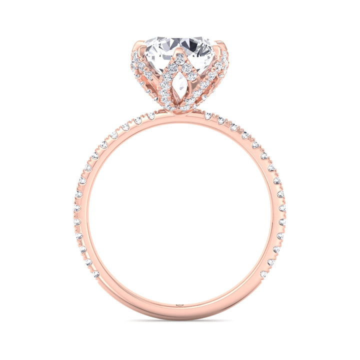 Pave Center Prong Round Cut Engagement Ring