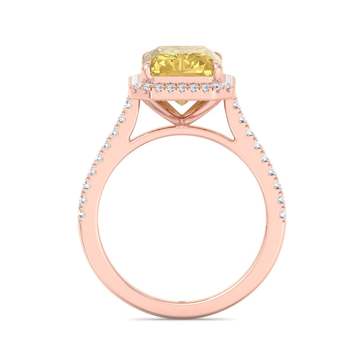 Radiant Cut Canary Yellow Engagement Ring With Pave Band and Halo