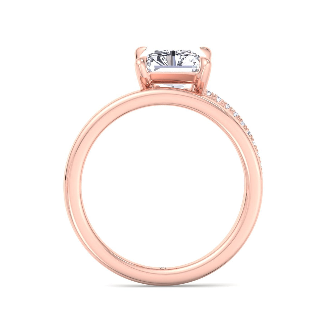 Double Thin Twist Band Emerald Cut Pave Engagement Ring