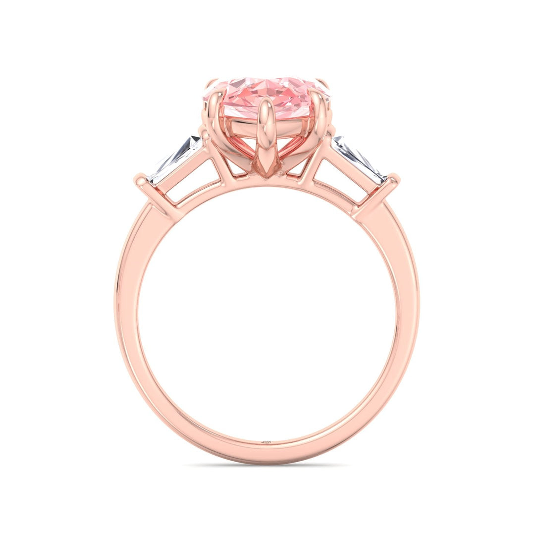 Pear Shape Pink Engagement Ring with Tapered Baguettes