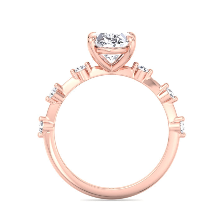 Oval Cut Engagement Ring Thin Band with Round Stones