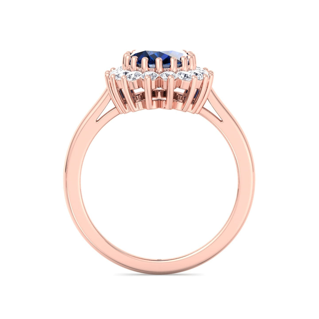 Oval Cut Blue Sapphire &amp; Halo Engagement Ring