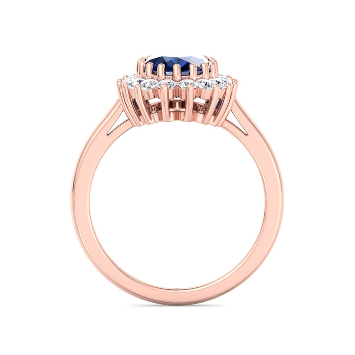 Oval Cut Blue Sapphire &amp; Halo Engagement Ring