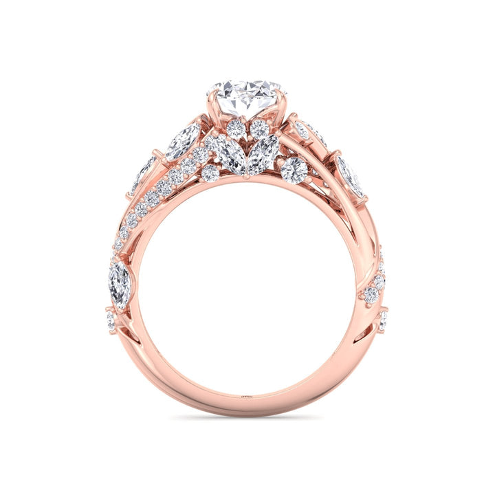 Oval Cut Engagement Ring with Marquise and Round Sidestones