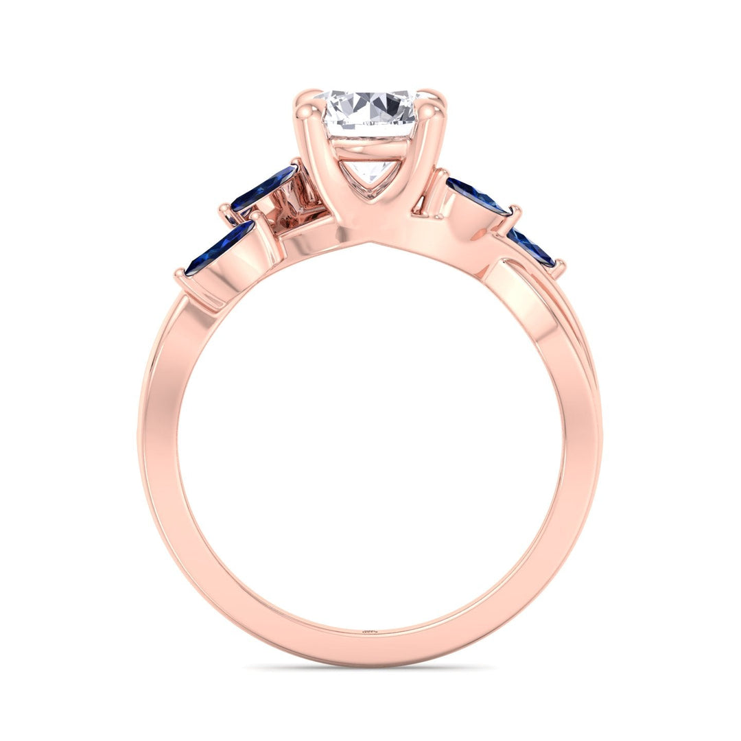 Round Cut Engagement Ring with Blue Sapphire Pear Shape Twist Band