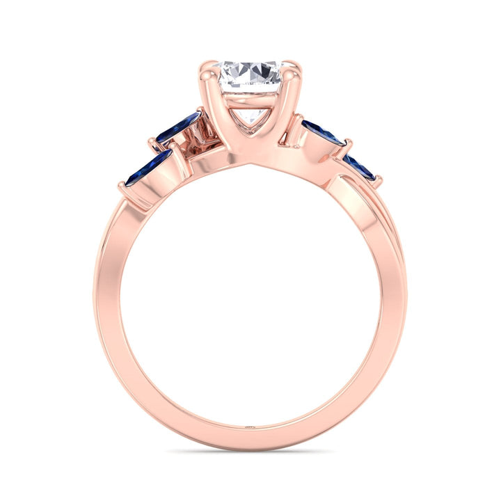 Round Cut Engagement Ring with Blue Sapphire Pear Shape Twist Band