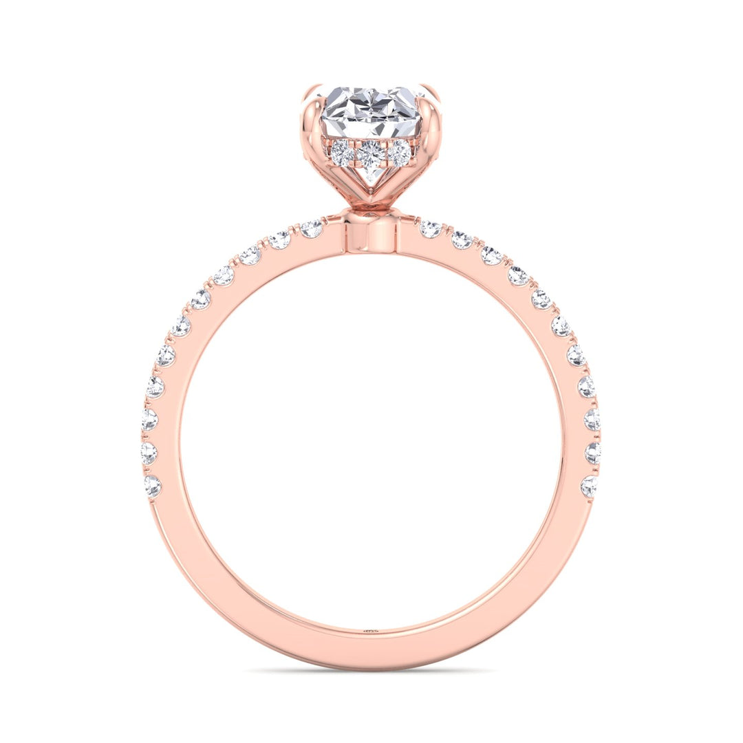 Oval Cut Invisible Halo Engagement Ring with Sidestones