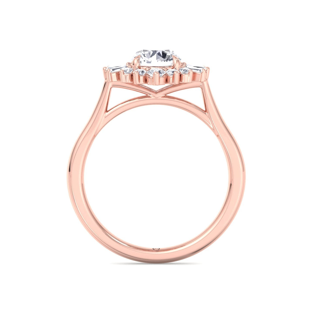 Round Cut Engagement Ring with Round and Tapered Baguette Cluster