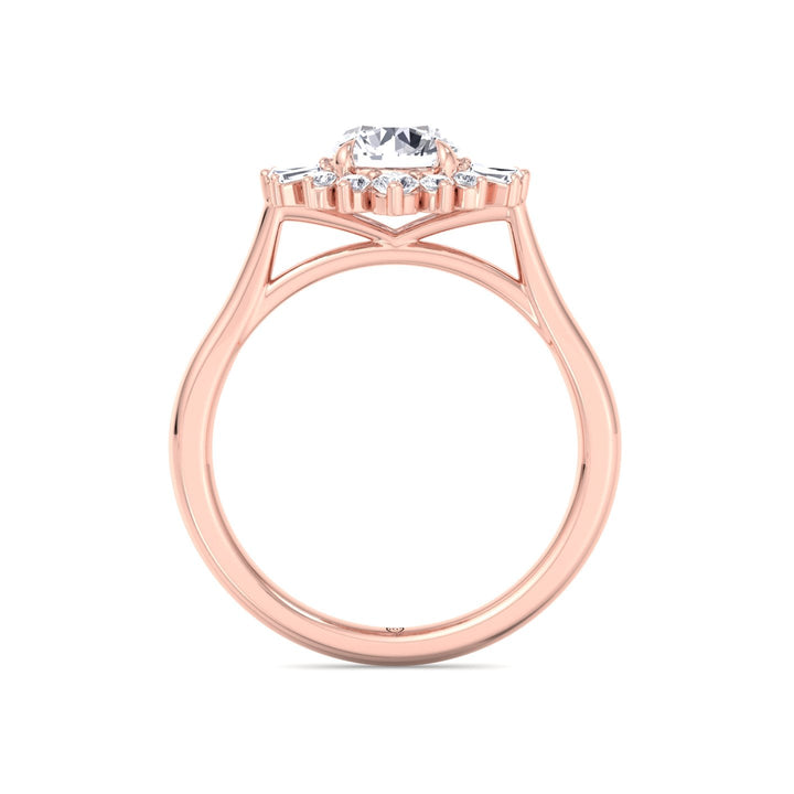 Round Cut Engagement Ring with Round and Tapered Baguette Cluster