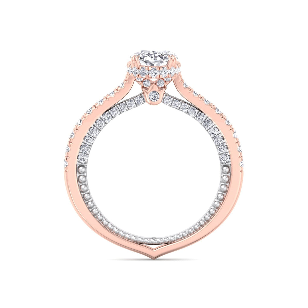 Oval Cut Engagement Ring With Milligrain in Two Toned Band