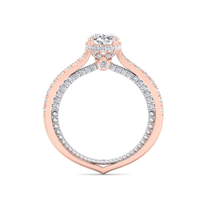 Oval Cut Engagement Ring With Milligrain in Two Toned Band
