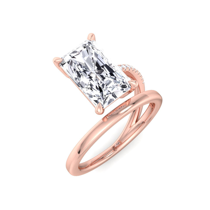 Double Thin Twist Band Emerald Cut Pave Engagement Ring