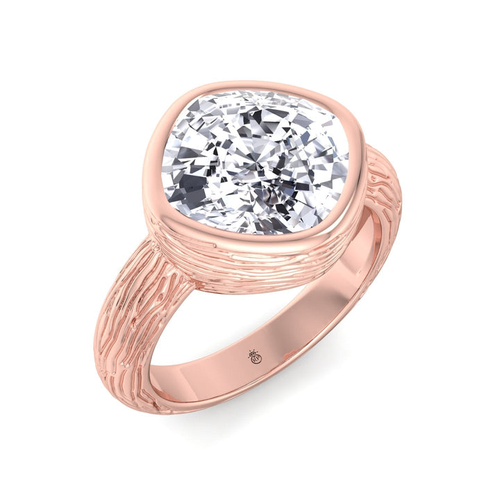 Cushion Cut Solitaire Hand Engraved Engagement Ring