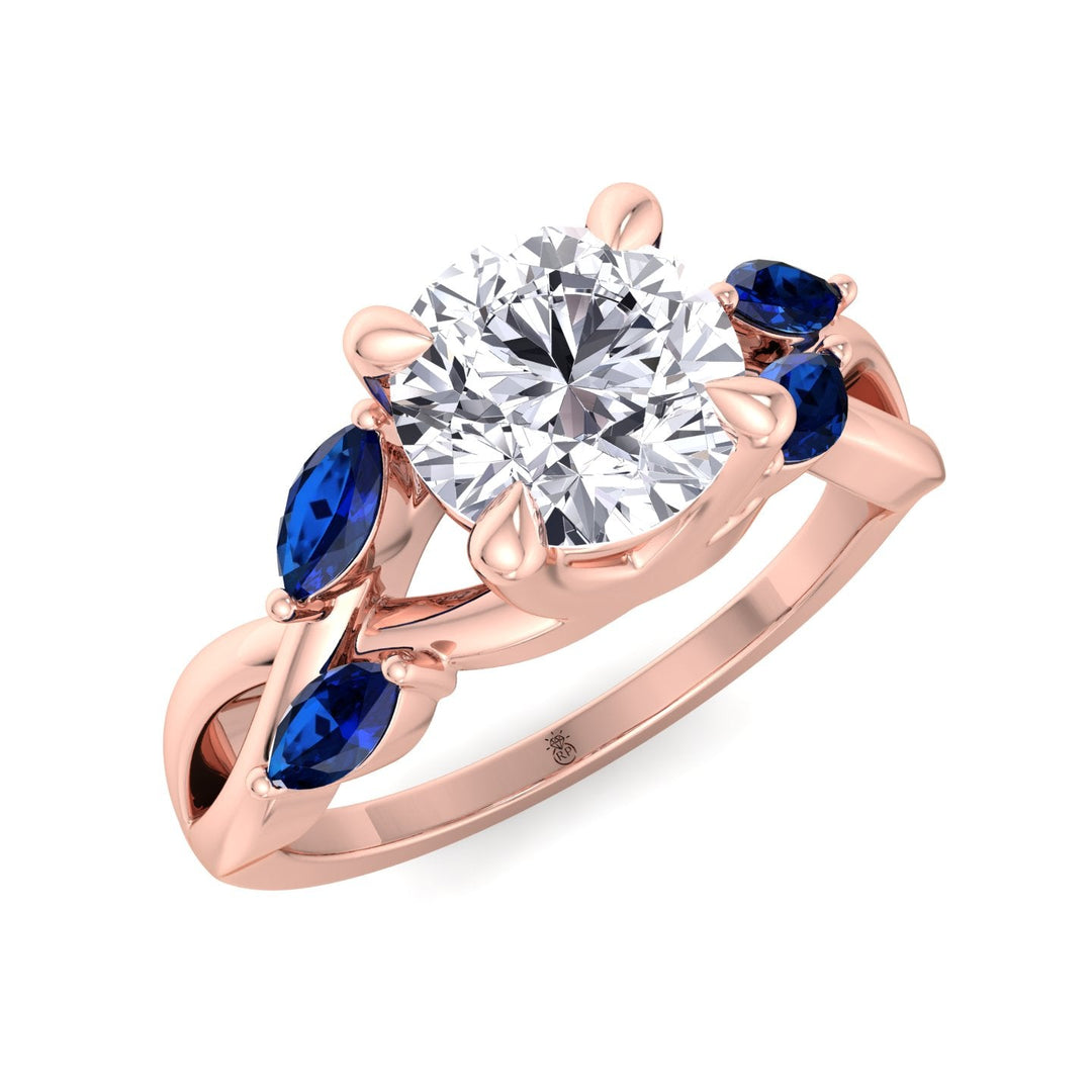 Round Cut Engagement Ring with Blue Sapphire Pear Shape Twist Band